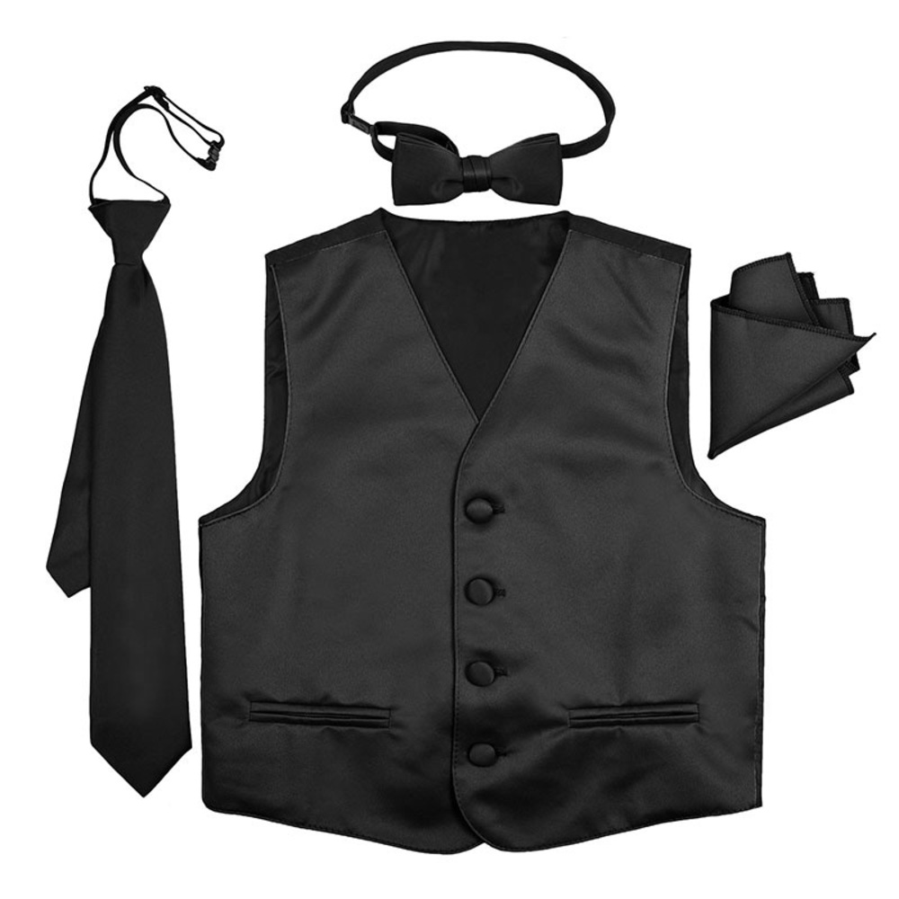 Black BOYS 4 PIECE SATIN VEST SET